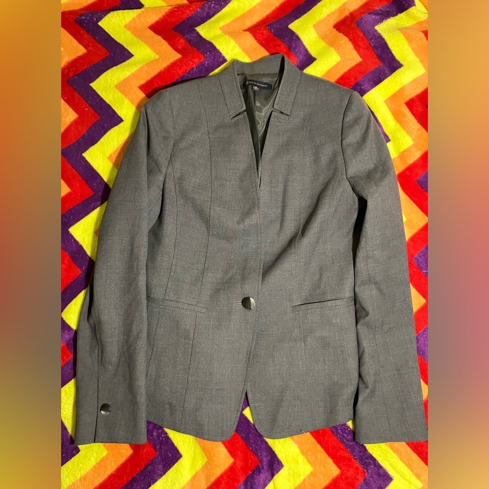 Brooks Brothers Blazer Women 10 Gray Suit Jacket Wool Blend Business One Button